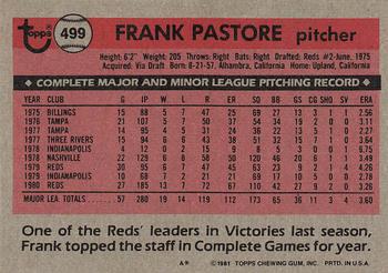 1981 Topps #499 Frank Pastore Back
