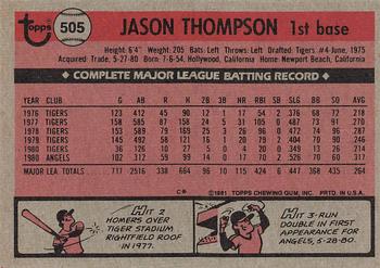 1981 Topps #505 Jason Thompson Back