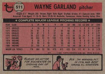 1981 Topps #511 Wayne Garland Back