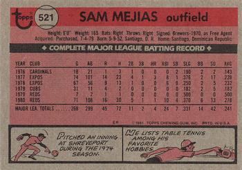 1981 Topps #521 Sam Mejias Back