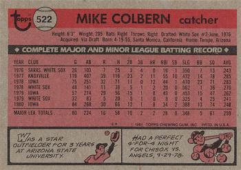 1981 Topps #522 Mike Colbern Back