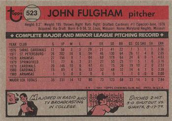1981 Topps #523 John Fulgham Back