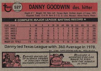 1981 Topps #527 Danny Goodwin Back