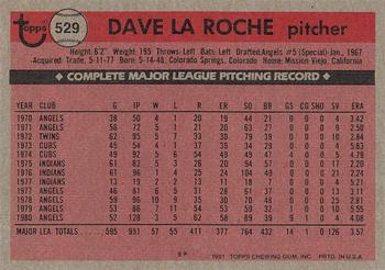 1981 Topps #529 Dave LaRoche Back