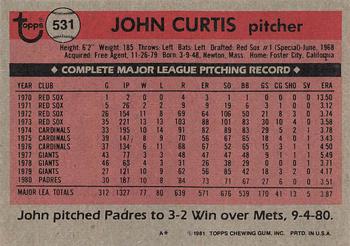 1981 Topps #531 John Curtis Back
