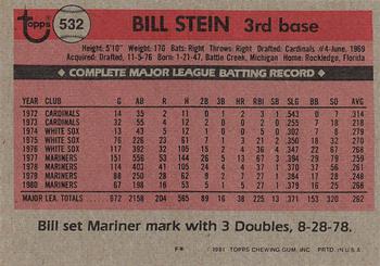 1981 Topps #532 Bill Stein Back