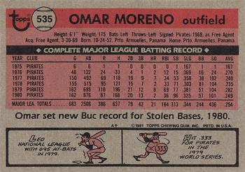 1981 Topps #535 Omar Moreno Back