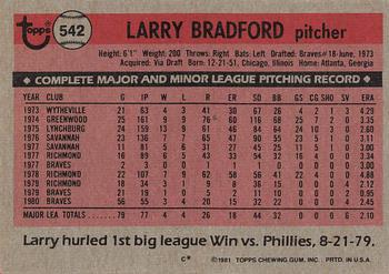 1981 Topps #542 Larry Bradford Back
