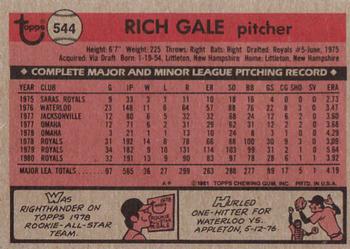 1981 Topps #544 Rich Gale Back