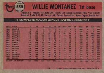 1981 Topps #559 Willie Montanez Back