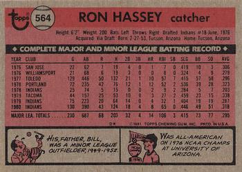 1981 Topps #564 Ron Hassey Back