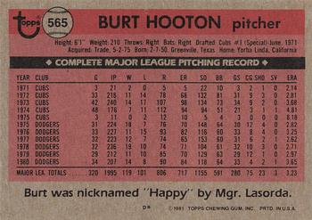1981 Topps #565 Burt Hooton Back