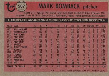 1981 Topps #567 Mark Bomback Back