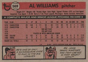 1981 Topps #569 Al Williams Back