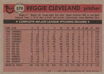 1981 Topps #576 Reggie Cleveland Back