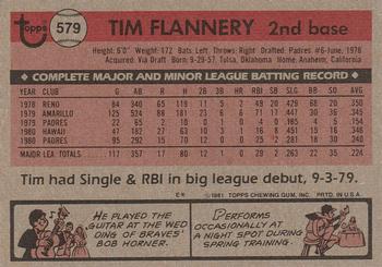 1981 Topps #579 Tim Flannery Back