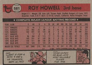 1981 Topps #581 Roy Howell Back