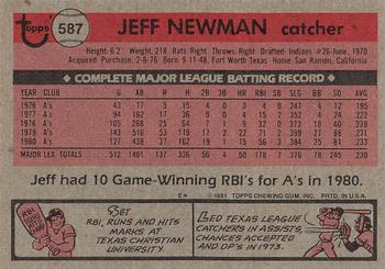 1981 Topps #587 Jeff Newman Back