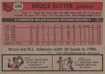 1981 Topps #590 Bruce Sutter Back