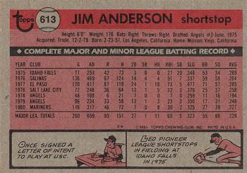 1981 Topps #613 Jim Anderson Back