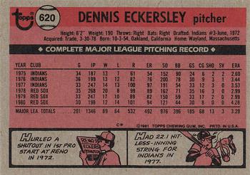 1981 Topps #620 Dennis Eckersley Back