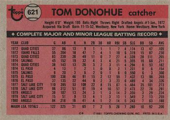 1981 Topps #621 Tom Donohue Back