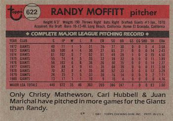 1981 Topps #622 Randy Moffitt Back