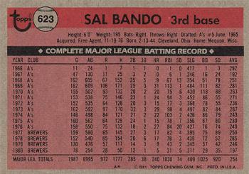 1981 Topps #623 Sal Bando Back