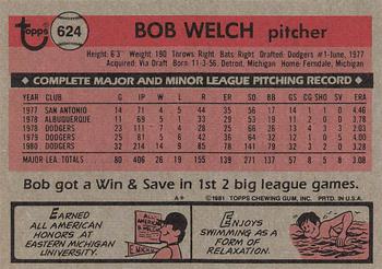 1981 Topps #624 Bob Welch Back