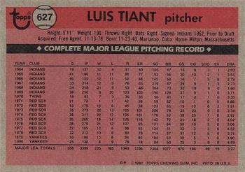 1981 Topps #627 Luis Tiant Back