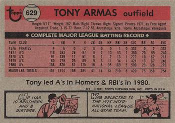 1981 Topps #629 Tony Armas Back