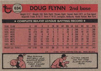 1981 Topps #634 Doug Flynn Back