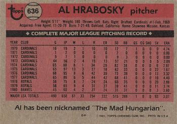 1981 Topps #636 Al Hrabosky Back