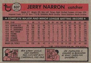 1981 Topps #637 Jerry Narron Back