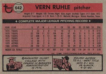 1981 Topps #642 Vern Ruhle Back
