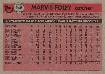 1981 Topps #646 Marvis Foley Back