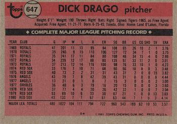 1981 Topps #647 Dick Drago Back