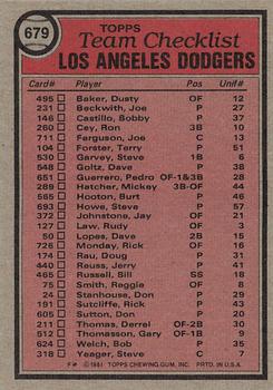 1981 Topps #679 Los Angeles Dodgers / Tom Lasorda Back