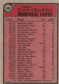 1981 Topps #680 Montreal Expos / Dick Williams Back