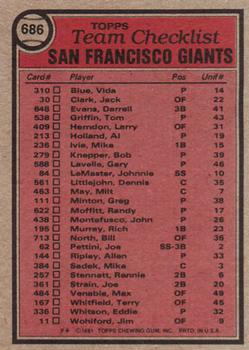 1981 Topps #686 San Francisco Giants / Dave Bristol Back