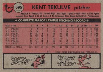 1981 Topps #695 Kent Tekulve Back