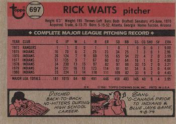 1981 Topps #697 Rick Waits Back