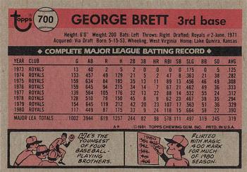 1981 Topps #700 George Brett Back