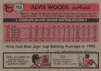 1981 Topps #703 Alvis Woods Back