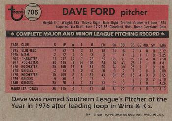 1981 Topps #706 Dave Ford Back