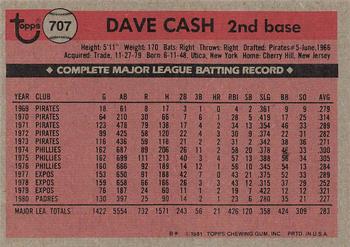 1981 Topps #707 Dave Cash Back
