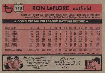 1981 Topps #710 Ron LeFlore Back
