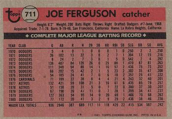 1981 Topps #711 Joe Ferguson Back