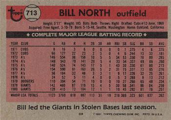 1981 Topps #713 Bill North Back