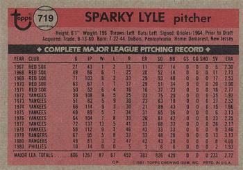 1981 Topps #719 Sparky Lyle Back